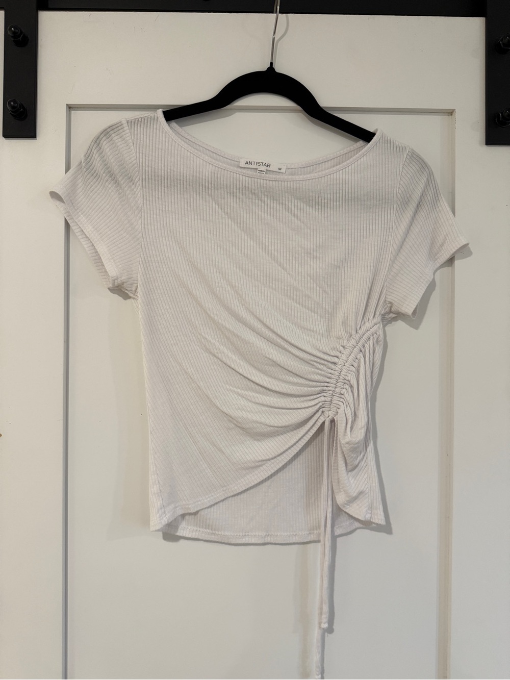 Antistar White Short-Sleeve Side-Ruched Tee